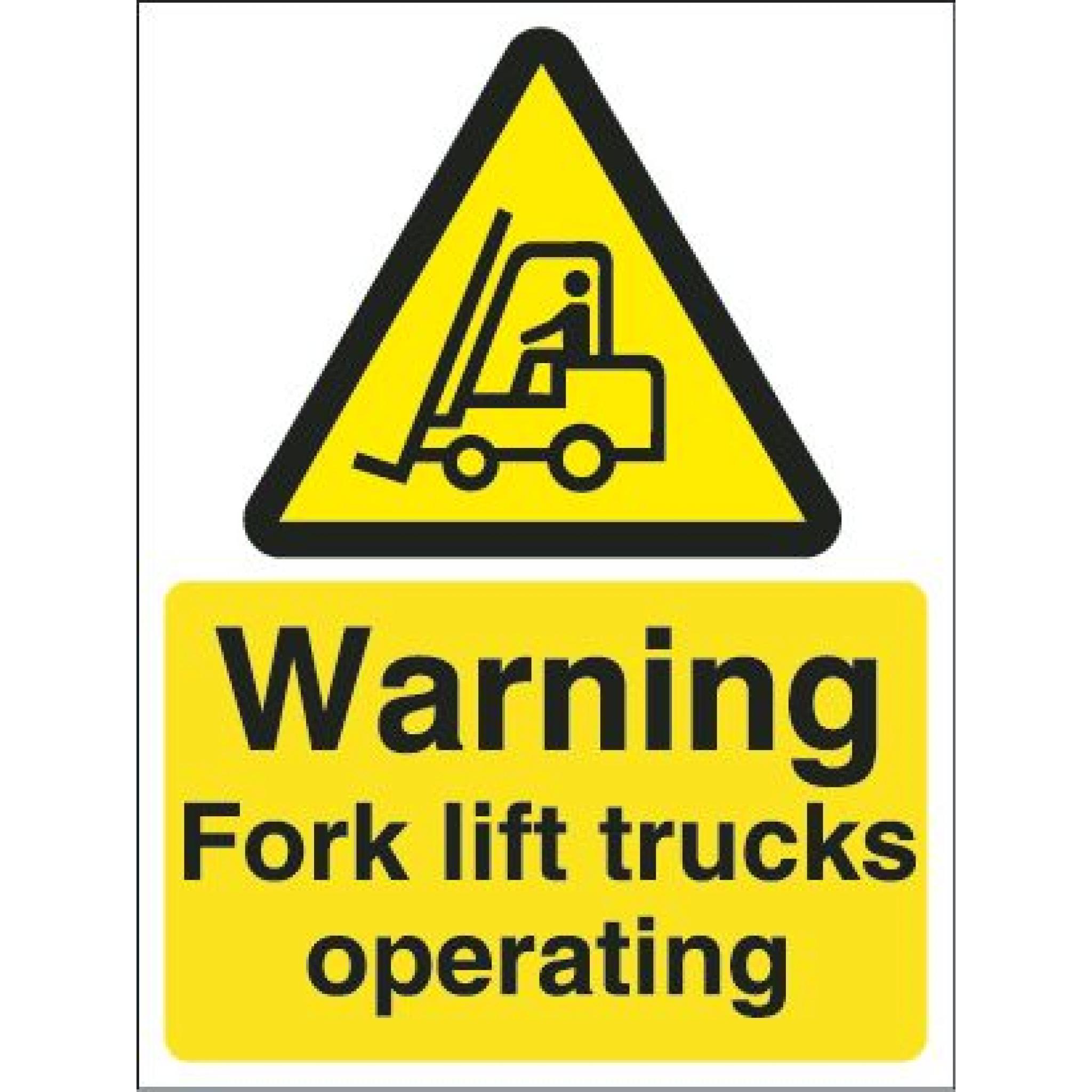 Warning Fork Lift Trucks Operating Double Sided